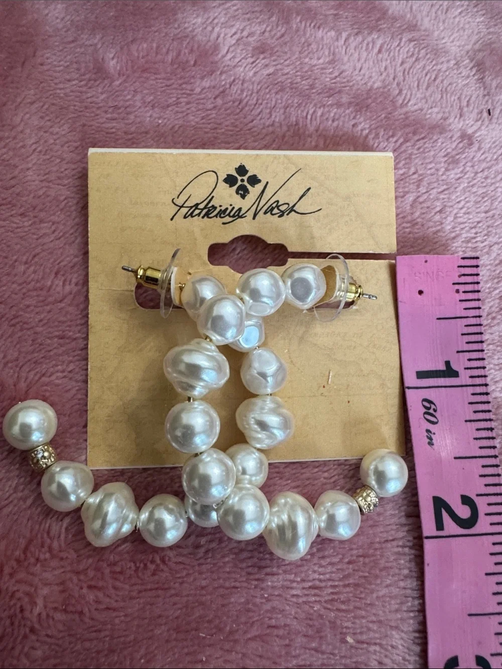 Patricia Nash Cream Faux Pearl Hoop Earrings with Gold Accents